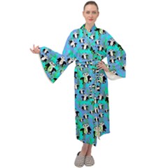 Cute Panda Bears Pattern Maxi Tie Front Velour Kimono by bloomingvinedesign