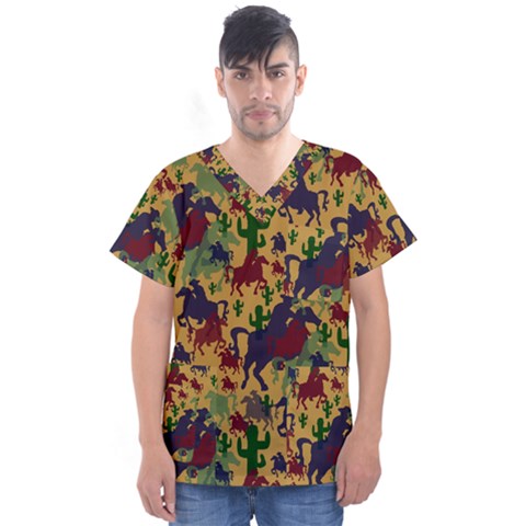 Cowboys Pattern Men s V-neck Scrub Top by bloomingvinedesign