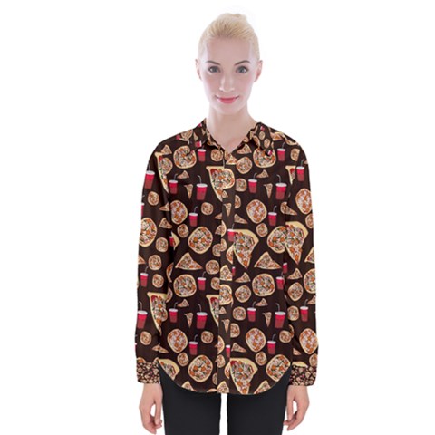 Pizza Pattern Womens Long Sleeve Shirt by bloomingvinedesign