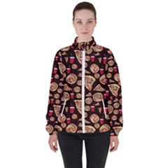 Pizza Pattern Women s High Neck Windbreaker by bloomingvinedesign