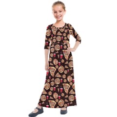 Pizza Pattern Kids  Quarter Sleeve Maxi Dress by bloomingvinedesign