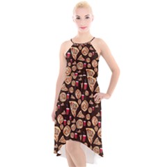 Pizza Pattern High-low Halter Chiffon Dress  by bloomingvinedesign