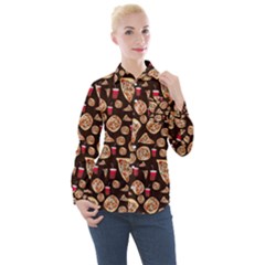 Pizza Pattern Women s Long Sleeve Pocket Shirt