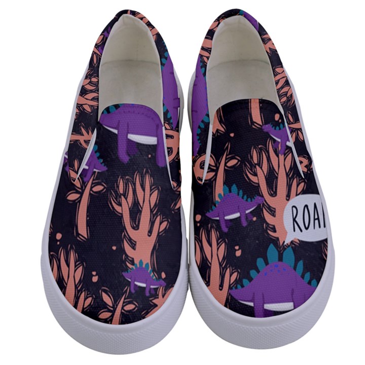 dinosaurs pattern Kids  Canvas Slip Ons