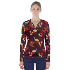 Fire Type V-neck Long Sleeve Top