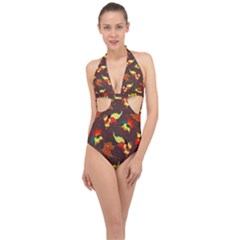 Fire Type Halter Front Plunge Swimsuit by Mezalola