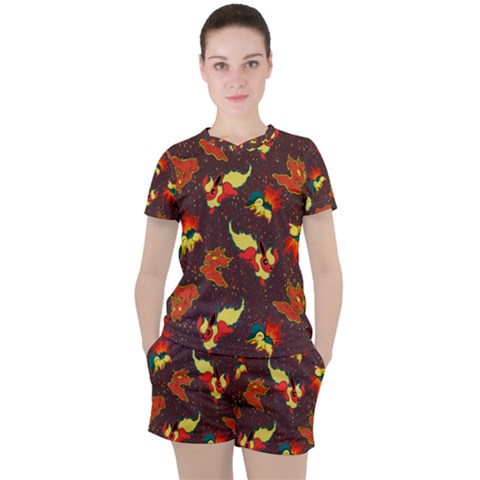 Fire Type Women s Tee And Shorts Set by Mezalola