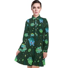 Grass Love Long Sleeve Chiffon Shirt Dress by Mezalola