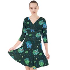 Grass Love Quarter Sleeve Front Wrap Dress by Mezalola