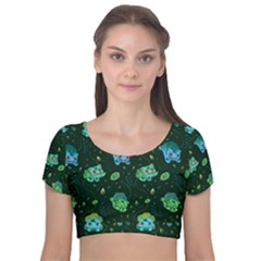 Grass Love Velvet Short Sleeve Crop Top  by Mezalola