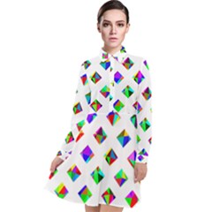 Rainbow Lattice Long Sleeve Chiffon Shirt Dress