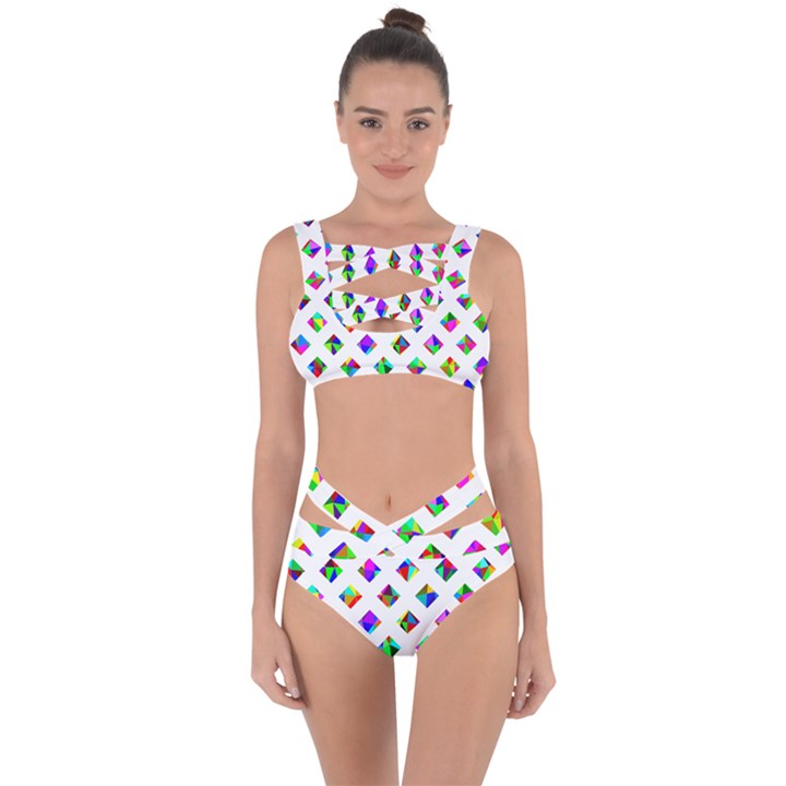 Rainbow Lattice Bandaged Up Bikini Set 