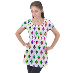 Rainbow Lattice Puff Sleeve Tunic Top