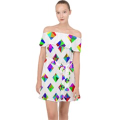 Rainbow Lattice Off Shoulder Chiffon Dress by Mariart