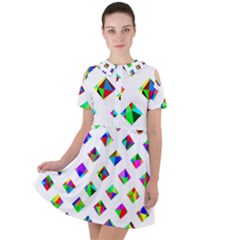 Rainbow Lattice Short Sleeve Shoulder Cut Out Dress  by Mariart