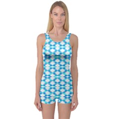 Fabric Geometric Aqua Crescents One Piece Boyleg Swimsuit by Bajindul