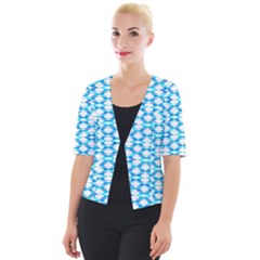 Fabric Geometric Aqua Crescents Cropped Button Cardigan by Bajindul