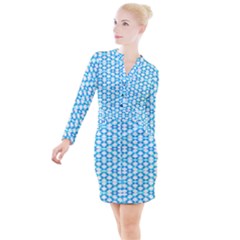 Fabric Geometric Aqua Crescents Button Long Sleeve Dress by Bajindul