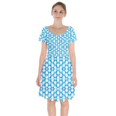 Fabric Geometric Aqua Crescents Short Sleeve Bardot Dress by Bajindul