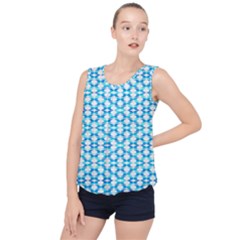 Fabric Geometric Aqua Crescents Bubble Hem Chiffon Tank Top by Bajindul