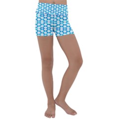 Fabric Geometric Aqua Crescents Kids  Lightweight Velour Yoga Shorts by Bajindul