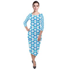 Fabric Geometric Aqua Crescents Quarter Sleeve Midi Velour Bodycon Dress by Bajindul