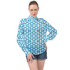 Fabric Geometric Aqua Crescents High Neck Long Sleeve Chiffon Top by Bajindul