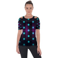 Sound Wave Frequency Shoulder Cut Out Short Sleeve Top