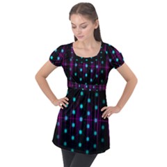 Sound Wave Frequency Puff Sleeve Tunic Top