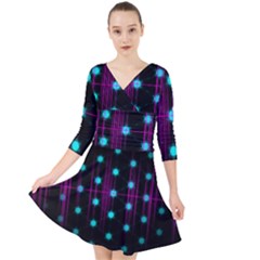 Sound Wave Frequency Quarter Sleeve Front Wrap Dress