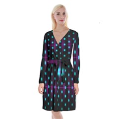 Sound Wave Frequency Long Sleeve Velvet Front Wrap Dress