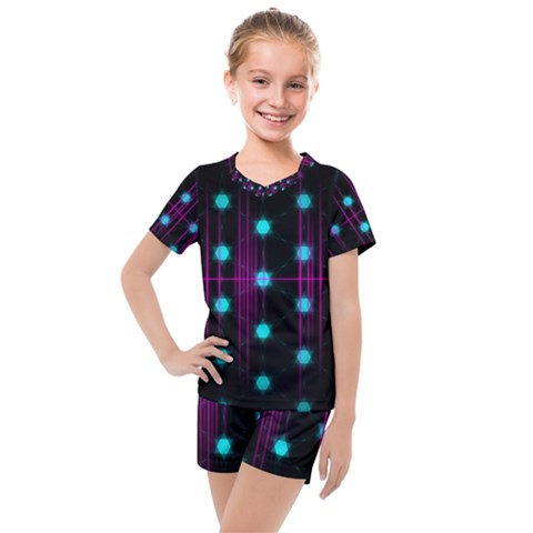 Sound Wave Frequency Kids  Mesh Tee And Shorts Set by HermanTelo