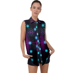 Sound Wave Frequency Sleeveless Chiffon Button Shirt