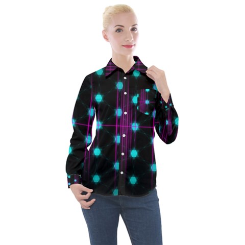 Sound Wave Frequency Women s Long Sleeve Pocket Shirt by HermanTelo