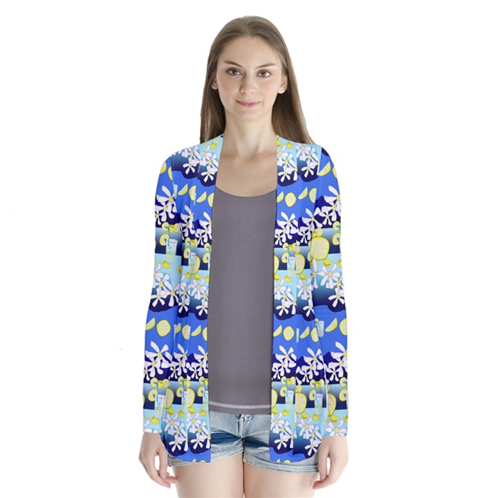 Lemonade Pattern Drape Collar Cardigan