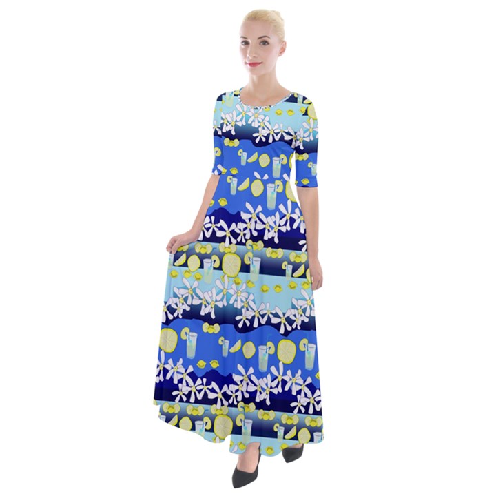 Lemonade Pattern Half Sleeves Maxi Dress