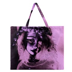 Sad Doll Pink Glow Zipper Large Tote Bag by snowwhitegirl