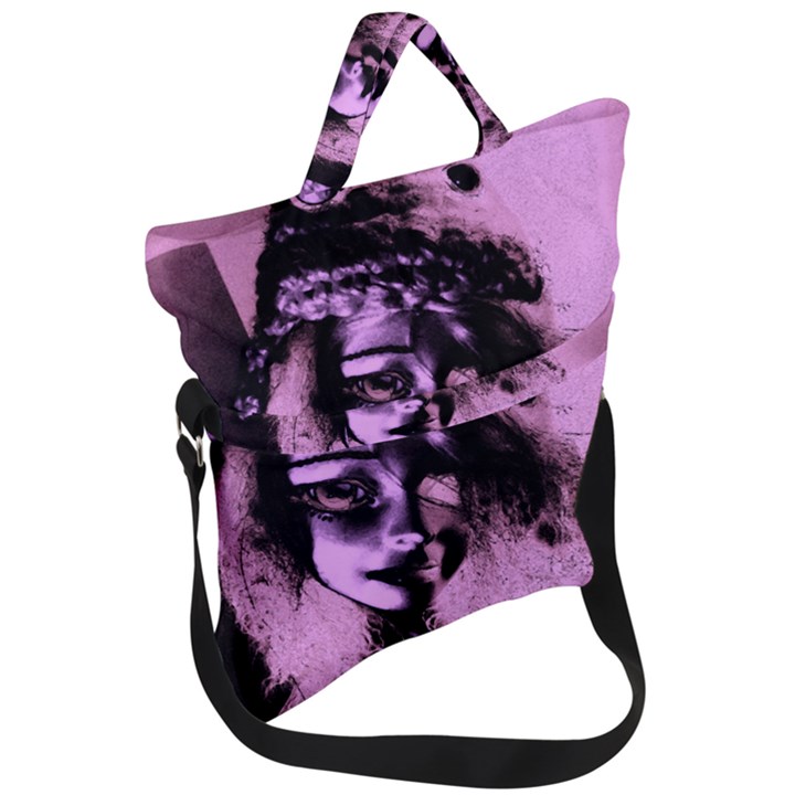 Sad Doll Pink Glow Fold Over Handle Tote Bag