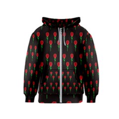 Red Water Color Rose On Black Kids  Zipper Hoodie by snowwhitegirl