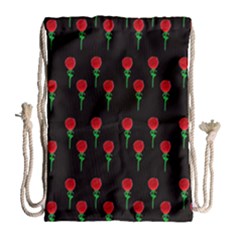 Red Water Color Rose On Black Drawstring Bag (large) by snowwhitegirl