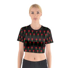 Red Water Color Rose On Black Cotton Crop Top by snowwhitegirl