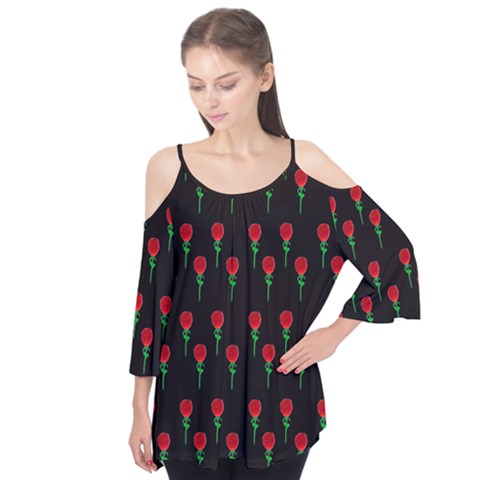 Red Water Color Rose On Black Flutter Tees by snowwhitegirl