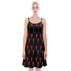 Red Water Color Rose On Black Spaghetti Strap Velvet Dress by snowwhitegirl