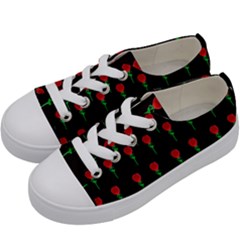 Red Water Color Rose On Black Kids  Low Top Canvas Sneakers by snowwhitegirl