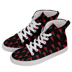 Red Water Color Rose On Black Women s Hi-top Skate Sneakers by snowwhitegirl