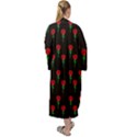 Red Water Color Rose On Black Maxi Tie Front Velour Kimono View2