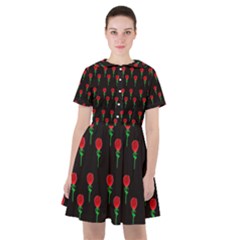 Red Water Color Rose On Black Sailor Dress by snowwhitegirl