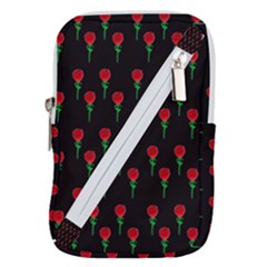 Red Water Color Rose On Black Belt Pouch Bag (large)