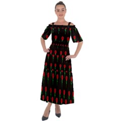 Red Water Color Rose On Black Shoulder Straps Boho Maxi Dress  by snowwhitegirl