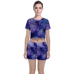 Blue Purple Ink                       Crop Top And Shorts Co-ord Set by LalyLauraFLM